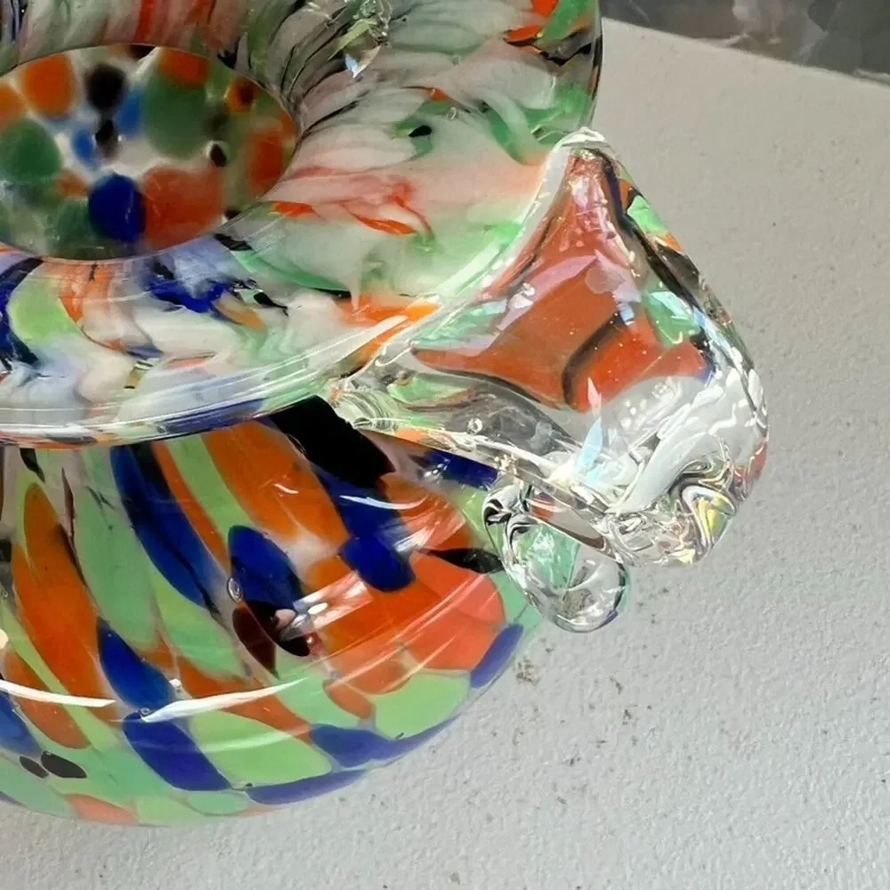 Vintage Hand Blown Art Glass Comfety Spotted Heavy Vase 2 Handles